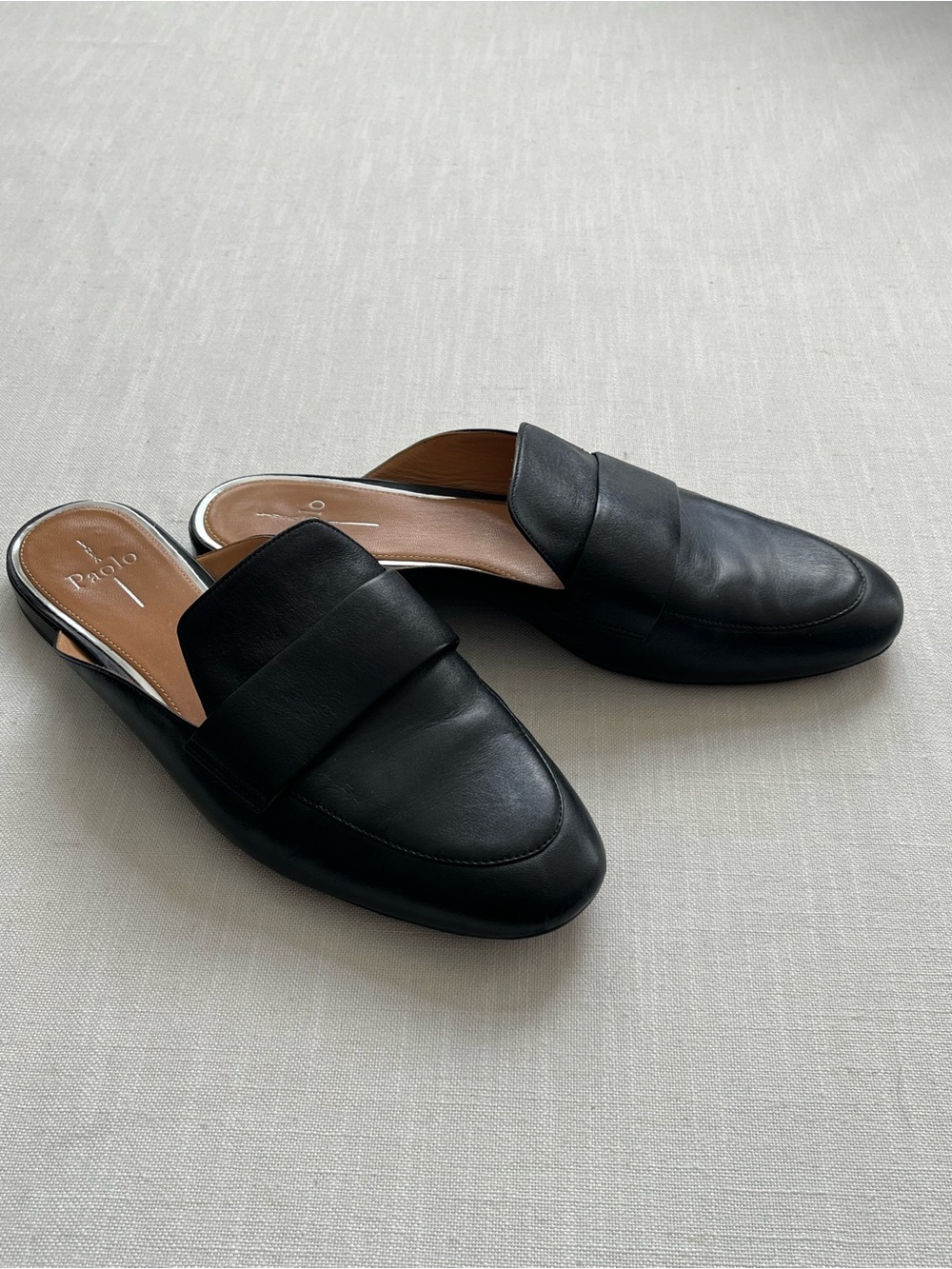 Paolo Black Leather Slip-On Mules